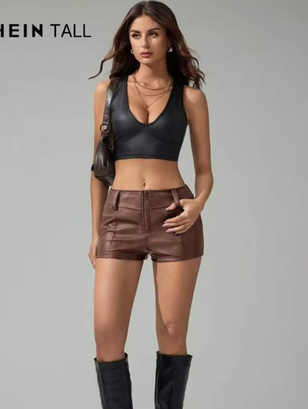 SHEIN Brown High-Waist Faux Leather Shorts Size Small Nwt